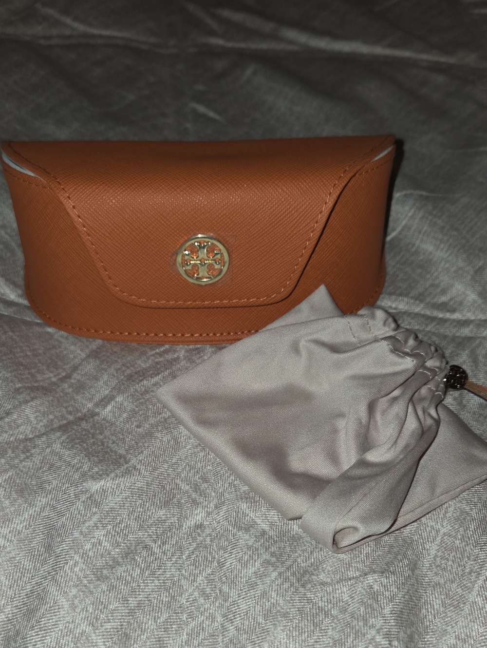 Tory Burch Orange Leather Sunglasses Case with Gold Logo